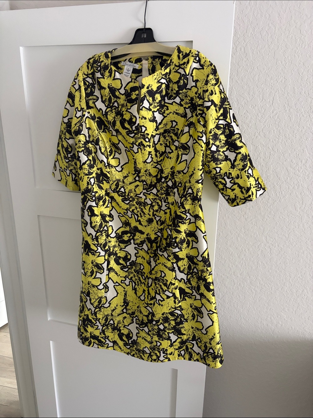 Oscar de la Renta Yellow and Black Floral Mini Dress